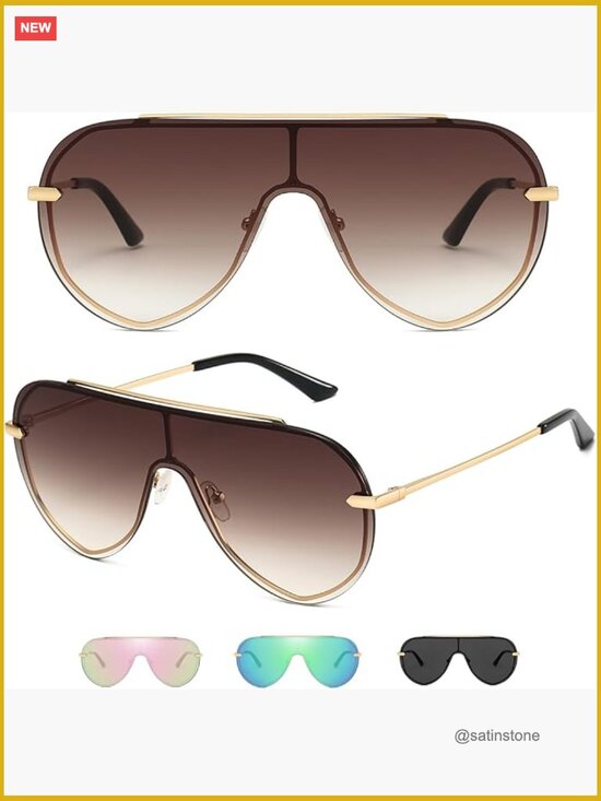 Oversized Shield Sunglasses with UV400 Protection, Rimless  display picture 2